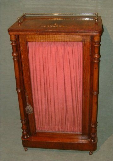 victorian burr walnut inlaid music cabinet