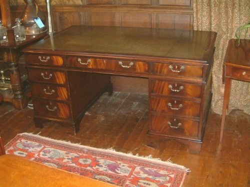 mahogany double pedestal writing desk with green leather top 20th century