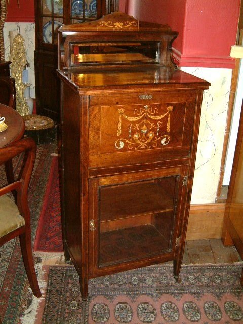 edwardian rosewood inlaid secretaire cabinet