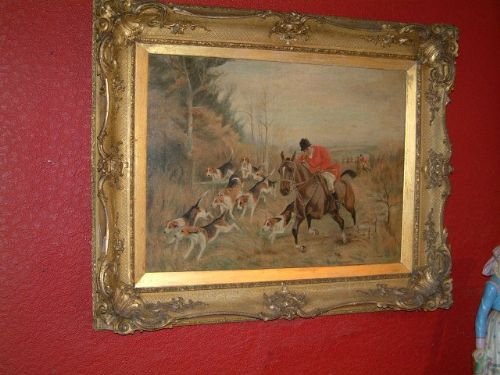 victorian oil on canvas hunting scene signed wprince