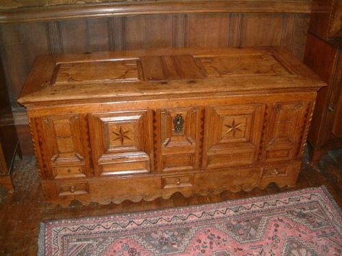 superb inlaid oak flemish coffer with candle box 3 small drawers late 17thc