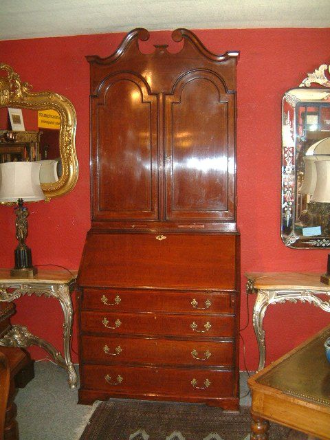 18th century mahogany walnut bureau bookcase with swan neck pediment