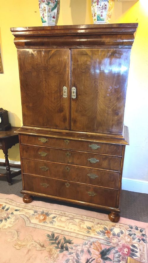 queen anne period walnut cabinet on chest