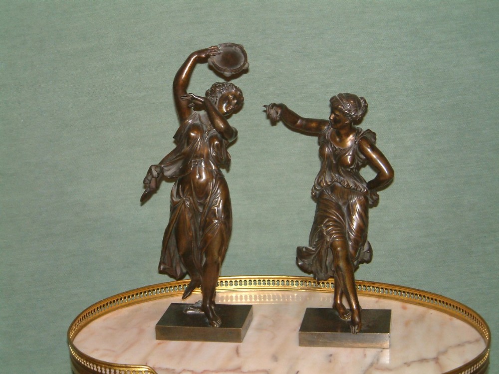 pair of 19thc classical bronze figures stamped dumaige