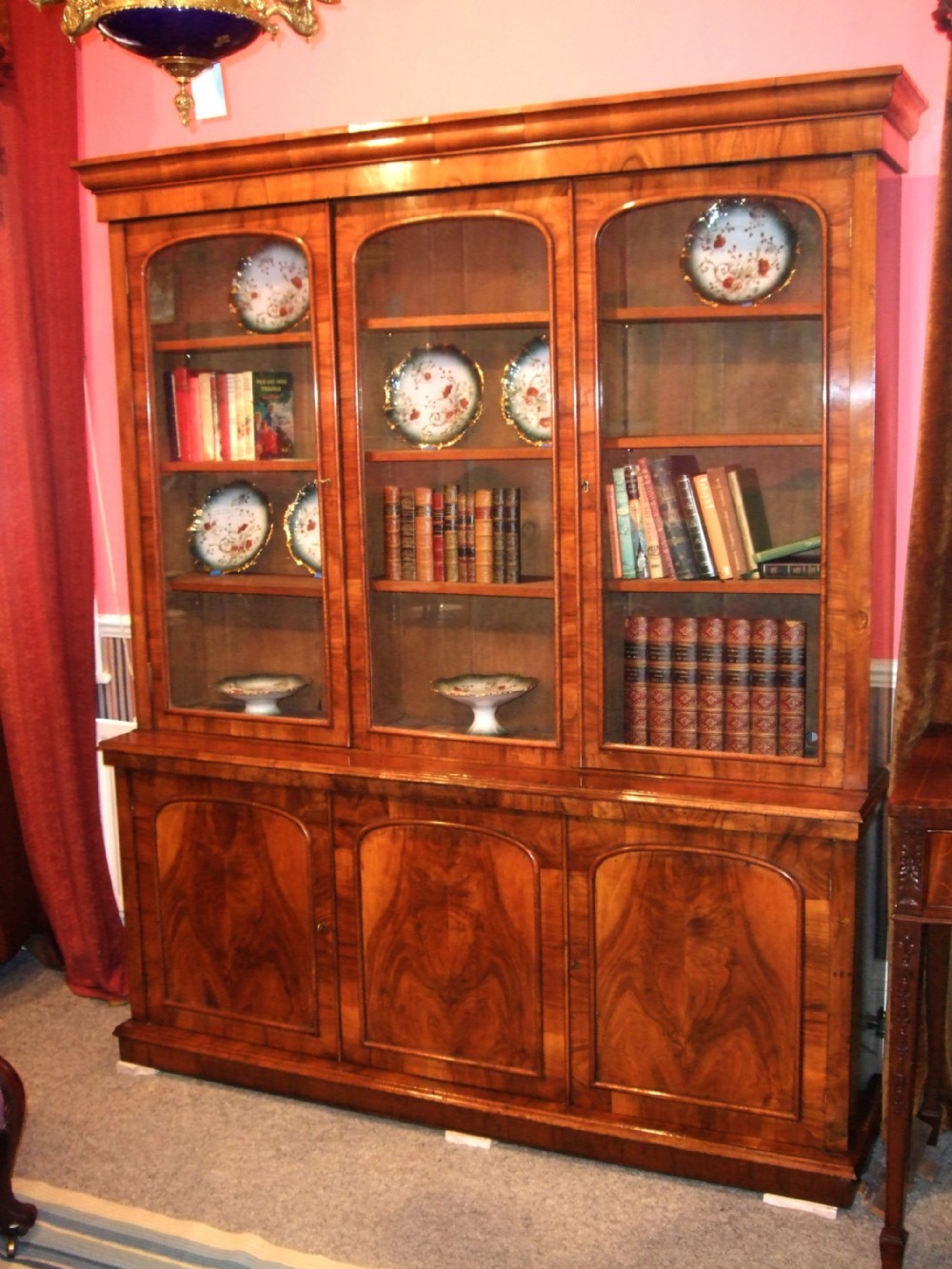 victorian walnut triple bookcase