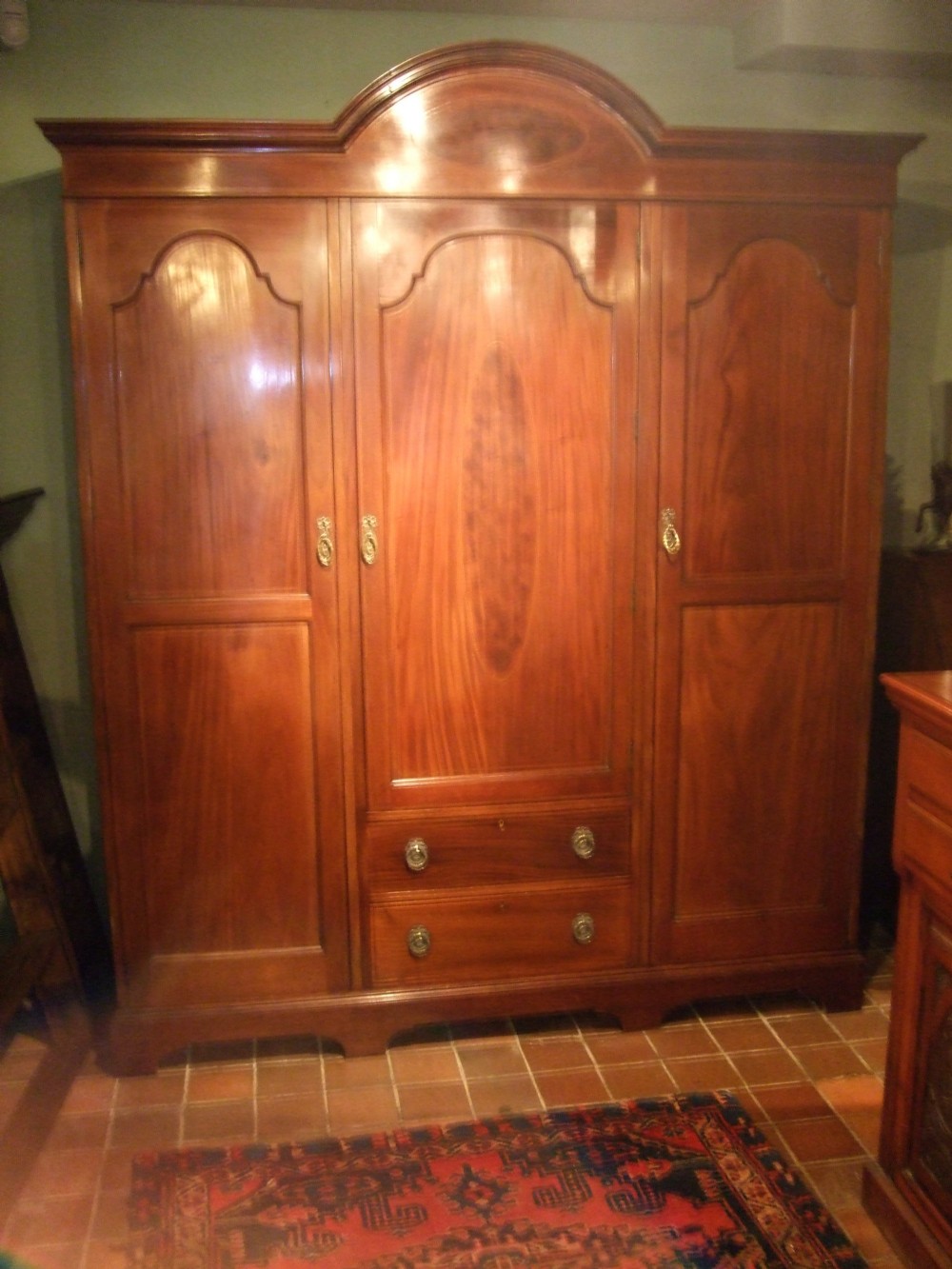 good edwardian mahogany triple wardrobe with unusual triple mirror made my maple co