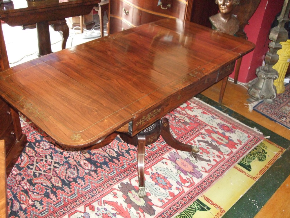 regency period rosewood brass inlaid sofa table stamped edwards roberts