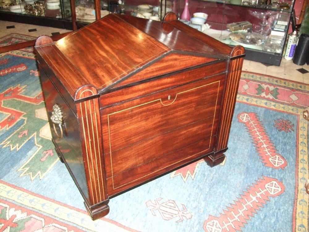 superb mahogany inlaid regency period archetectural cellarette wine cooler with drawer