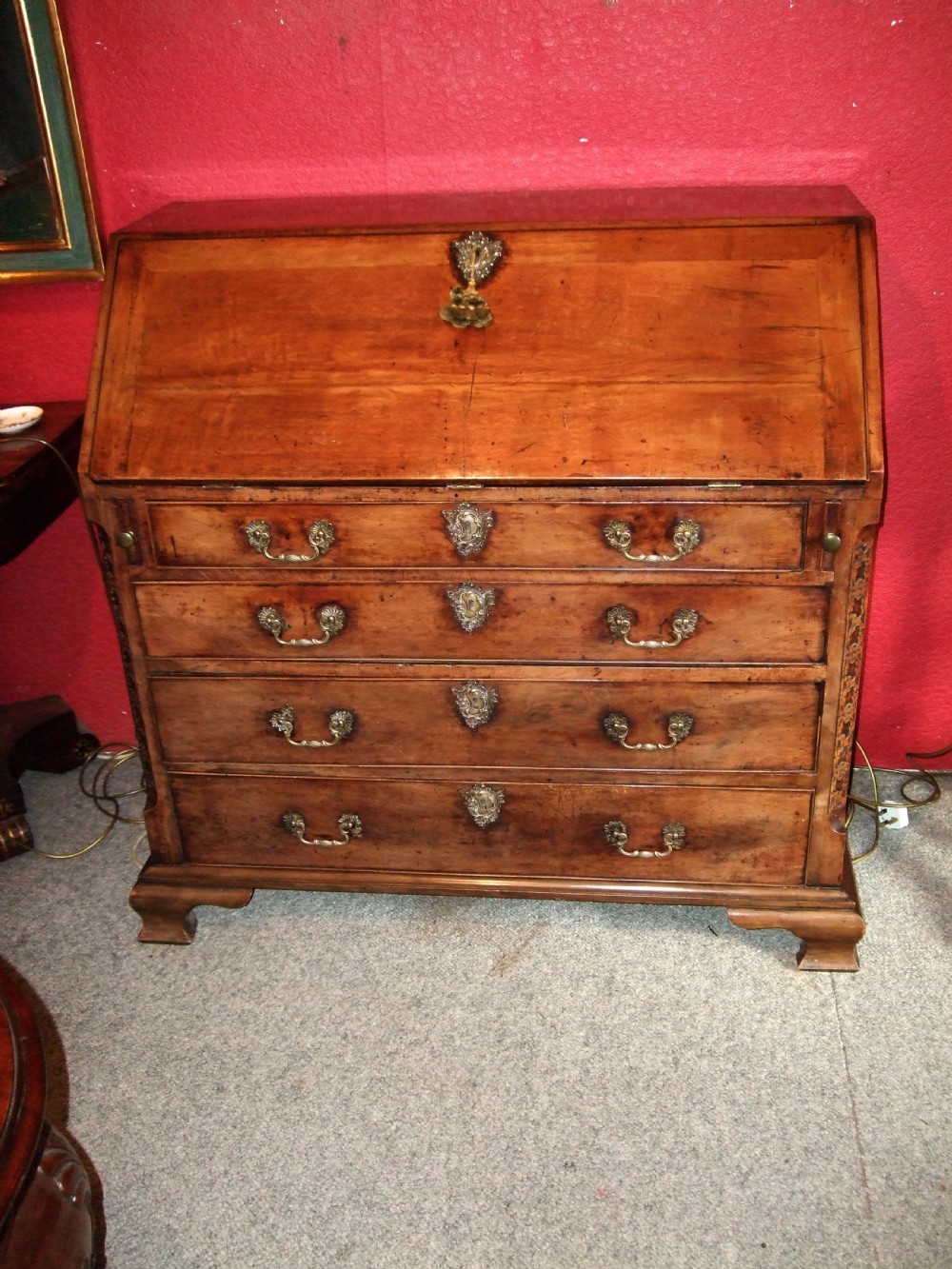 18th c walnut bureau with fine brasses