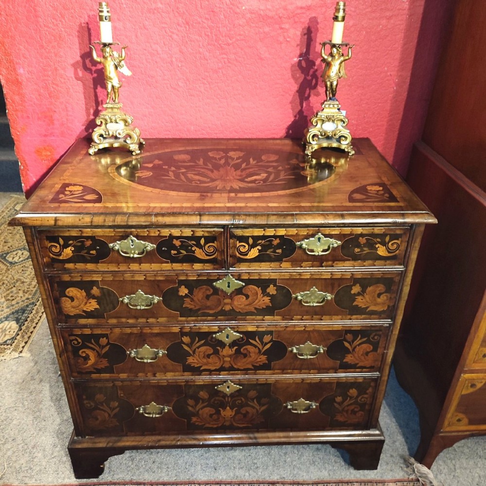 william mary period marquetry chest of drawers 18thc