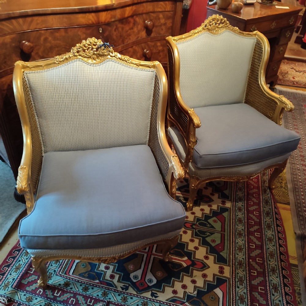 superb pair of giltwood bergre chairs 19thc