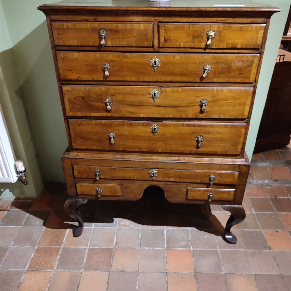 rare queen anne period yew wood chest on stand