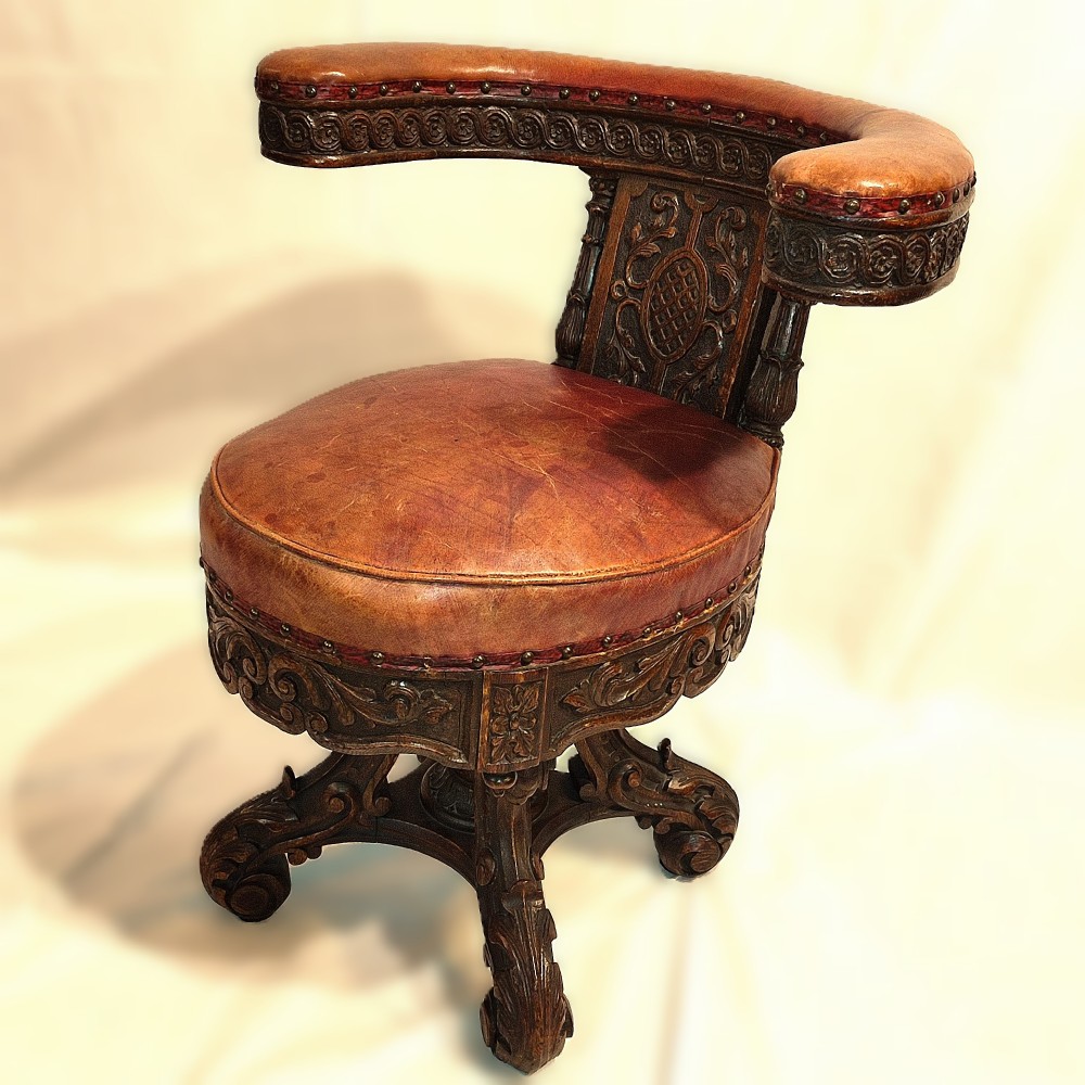victorian carved oak swivel reading chair