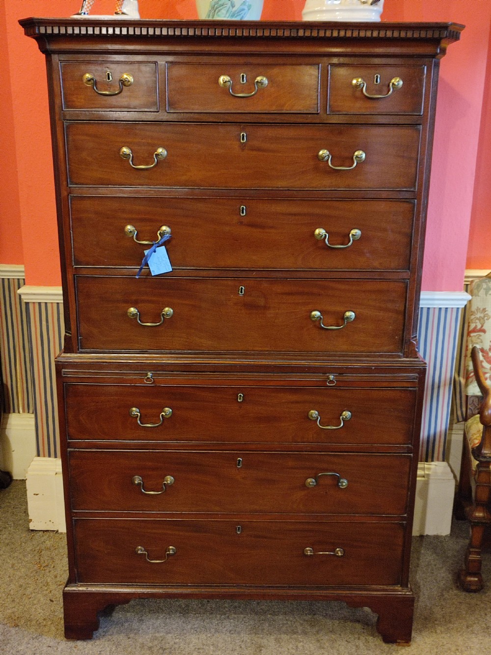 18thc mahogany chest on chest original brasses