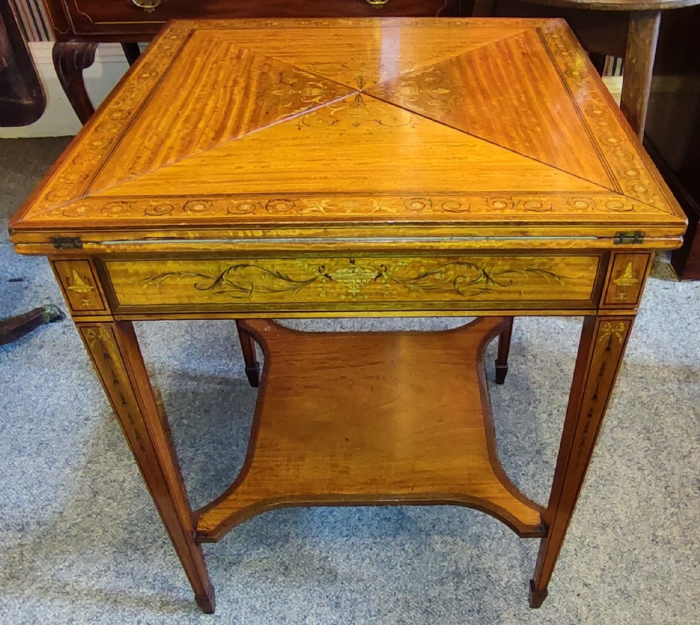 edwardian inlaid satinwood envelope card table