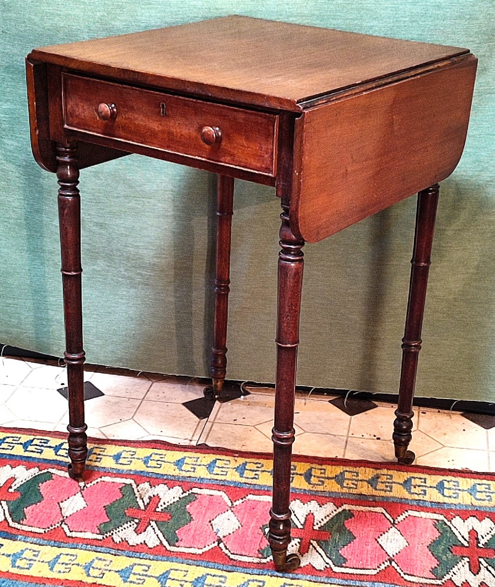 regency period mahogany drop end table with drawer