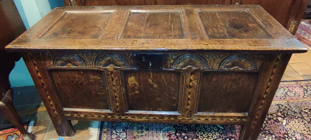 17thc inlaid oak coffer
